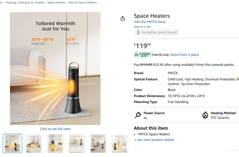 1500W Portable Tower Space Heater w/ Remote, 12H Timer Quiet Ceramic Oscillating - Image 2 of 4