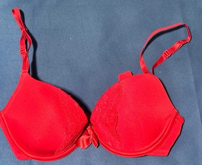 H&M Embroidered Lace Padded Contour Underwire 32C Red Demi Bra - EXCELLENT