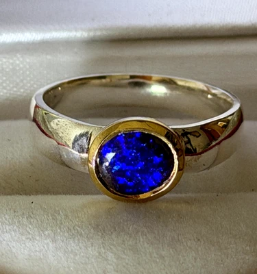 Schwarzopal blaues Feuerwerk in 18Kt Goldvermeil Ring in Sterling Silber - Bild 1 von 4