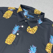 Chubbies Polo Shirt Mens M Black Pineapple Graphic Polyester Spandex Tagless