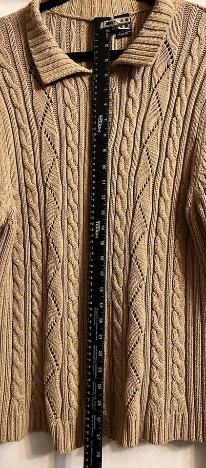 Vtg Basic Editions Cardigan Sweater Mens Tan Knit Grandpa Dad Core Kurt Sz L - Image 2 of 4
