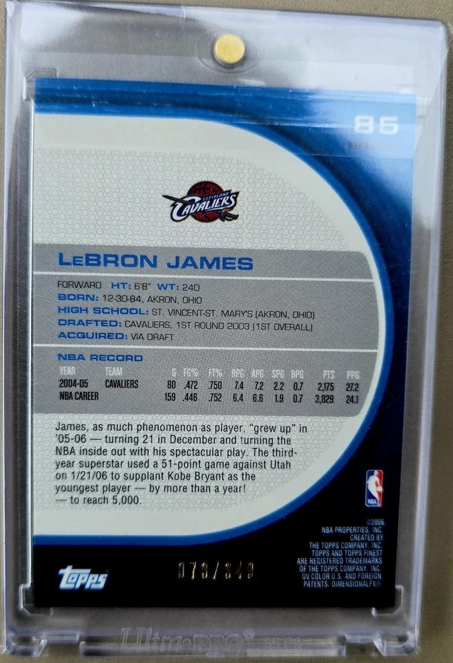 2005-06 Topps Finest - LeBron James Refractor /349 #85 Cavaliers - Image 2 of 2