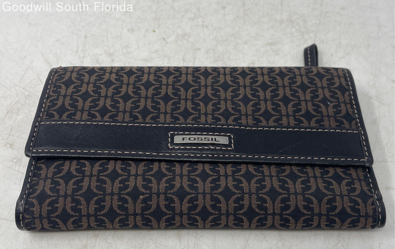 Fossil Womens Black Brown Monogram Print ID Window Card Holder Bifold Wallet