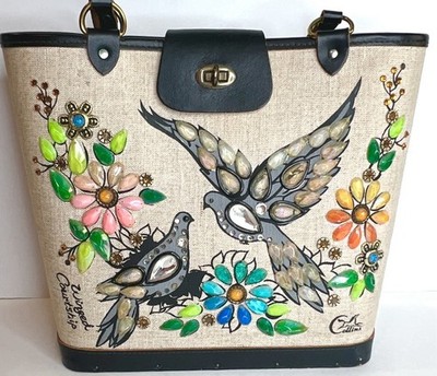 Authentic 1960s Collins Handbag Exquisite Avian Floral Gemstone Craft