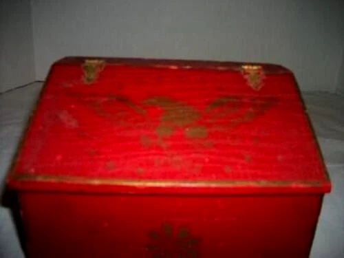Americana Primitive Wood Recipe Box Stencil Federal Eagle Red Alligatored Finish - Image 3 of 4