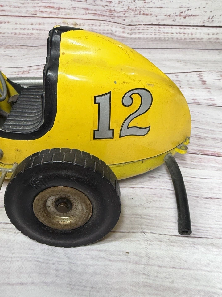VINTAGE OHLSSON & Rice Inc Tether Race Car #12 Yellow With Engine 1940s - Image 4 of 4