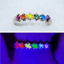 UV Rainbow Ring Uranium Glass Ring Sterling Cadmium Glass UV Glass YAG Pride