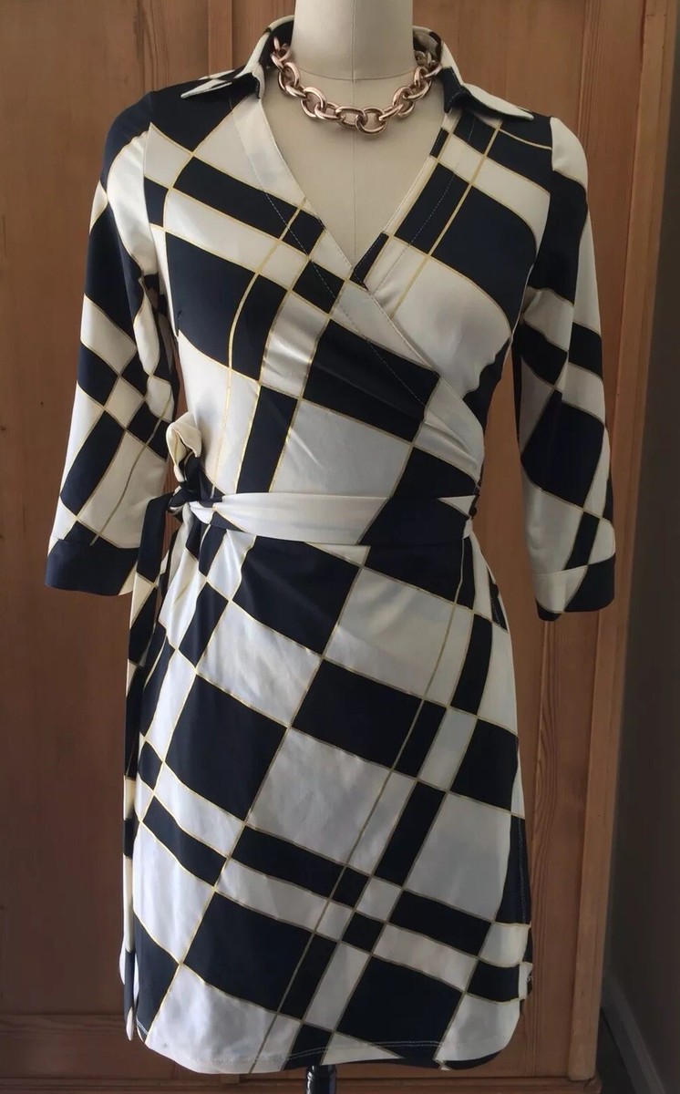 Julie Brown Milo Check 3/4-Sleeve Mini Wrap Dress, Moonshine Size 0 or P Julie Brown Milo Check 3/4-Sleeve Mini Wrap Dress, Moonshine Size 0 or P