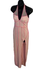 Womens Sexy Pink Ribbed Halter Maxi Dress Size Medium