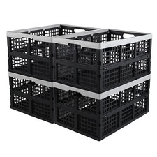 4Pcs Large Plastic Folding Storage Crates 42L Plastic Stacking Collapsible Crate