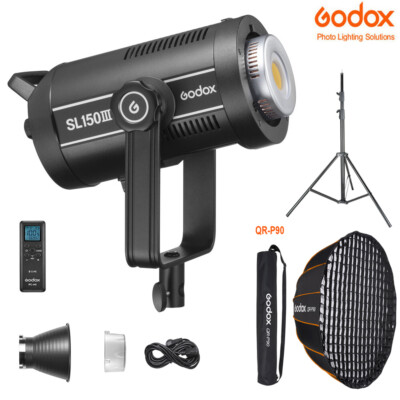 DE Godox SL150III LED Videoleuchte 160W Fotolicht+QR-P90 Grid Softbox+2.8m stand