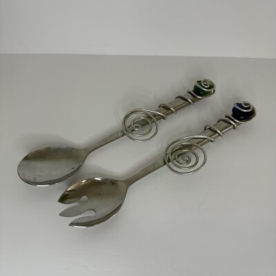 Vintage Adcraft Serving Utensils Spoon & Fork Stainless Steel Korea Boho Artsy