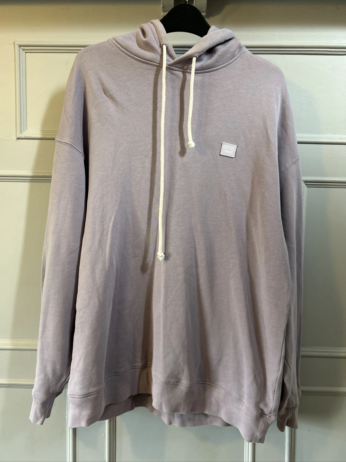 ACNE STUDIOS Farrin Face Patch Felpa con Cappuccio Lunga in Cotone Viola M