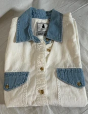 Purrfect by Krazy Kat Women's Denim White Button Down Vest Size Medium Cotton