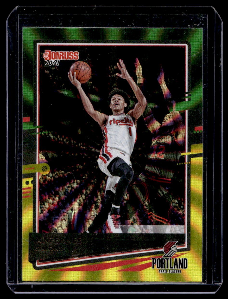 2020-21 Panini Donruss Anfernee Simons Green/Yellow Laser #87 Trail Blazers