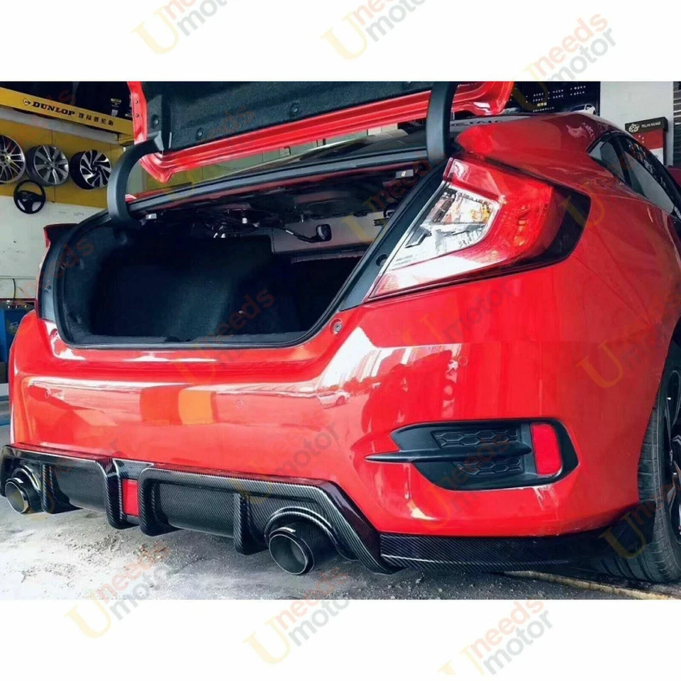 Fits Honda Civic 2016-21 Carbon Fiber Style Rear Lip Diffuser Bodykit LED light - Image 2 of 4