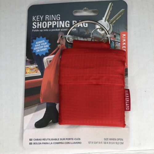 Key Ring Shopping Bag Red Kikkerland New Collapsible Pocket Sized Orange - Afbeelding 1 van 9