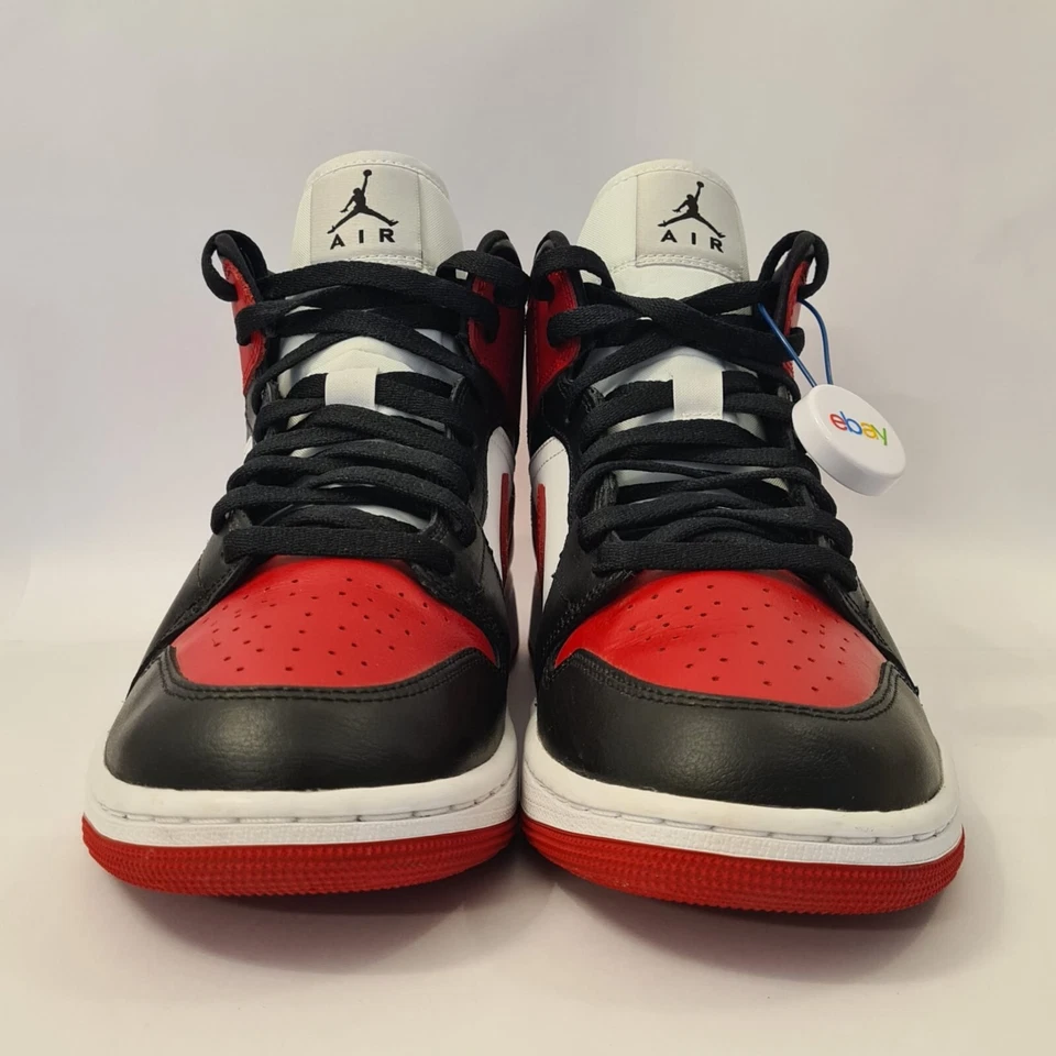 New Mens Nike Trainer Size 9 Air Jordan 1 Mid Gym Red Black Toe, photo 4 of 5
