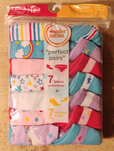 Wonder Nation "Perfect Pairs" 7 Bikinis & 7 No Show Socks, Choose Your Size - Picture 2 of 9