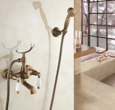 Antique Brass Wall Bathtub Faucet Set Filler Tap Hand Held Spray Shower 2tf157