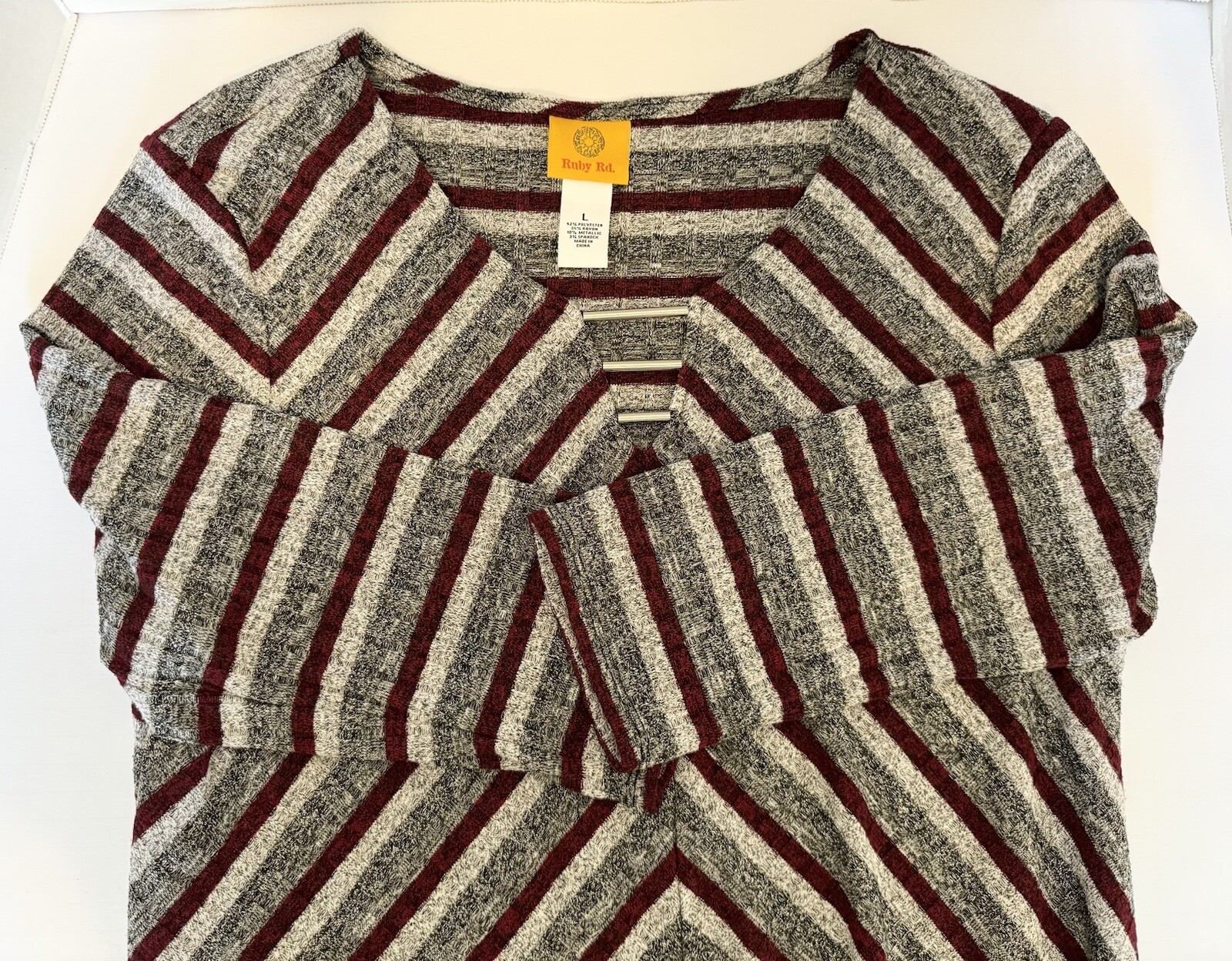 Ruby Rd Stripe Maroon Silver Metalic Thread Tunic… - image 16