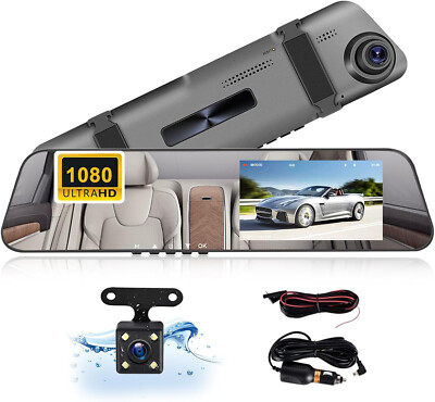 CAMECHO Mirror Dual Dash Cam Front Rear 4.5'' 1080P Parking WDR Night Vision