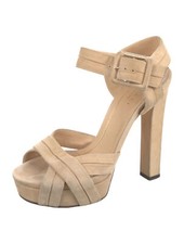GUCCI Nude Suede Ankle Strap Platform Block Heels Sandals Size 35.5