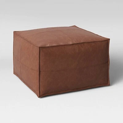 Project 62 pouf earl faux on sale leather french seam ottoman caramel