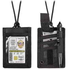 Tactical Hook&Loop ID Card Credit Organizer Patch Badge Holder with Neck Lanyard