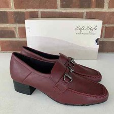 Soft Style Ginny Wine slip on Moc Toe Block Heeled Pump Women's US 7 M