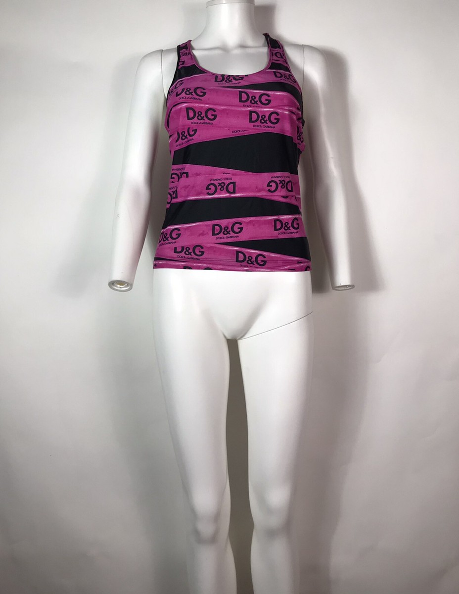 Vtg Dolce & Gabbana D&G Black & Pink Logo Tape Print Tank Top M | eBay