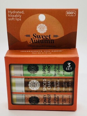 3 Woolzies Tinted Lip Balms Sweet Autumn 0.15 oz ea Apple Mint, Chai, Harvest