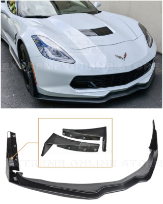 For 14-19 Corvette C7 Z06 Stage 3 ABS Plastic Front Lip Splitter Side Winglets