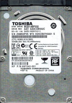 Toshiba MQ01ABF032 Aah AA00/AM002C 320GB