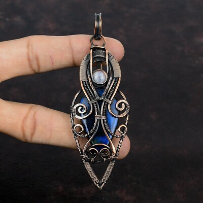 Labradorite Wire Wrapped Pendant Handcrafted Copper Dailywear 4.06''