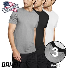 Men's 3-Pack Quick Dri Release Polyester Straight Hem Crew Neck Tee-Shirt
