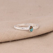 Bohemian Southwest Style Kingman Turquoise Ring Sterling Silver Stacking Bands