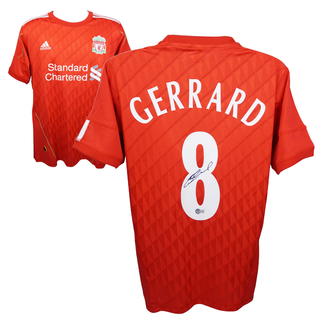 Steven Gerrard Signed Liverpool Home Soccer Jersey #8 with Beckett