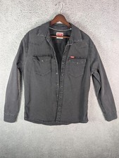 Wrangler Shirt Mens Medium Gray Denim Western Pearl Snap Long Sleeve Casual