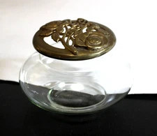 PotPourri Jar Clear Glass Bowl with Brass Metal Lid