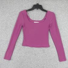 Olive & Oak Top Women's XS Pink Square Neck Cropped Long Sleeve Stretch Pullover