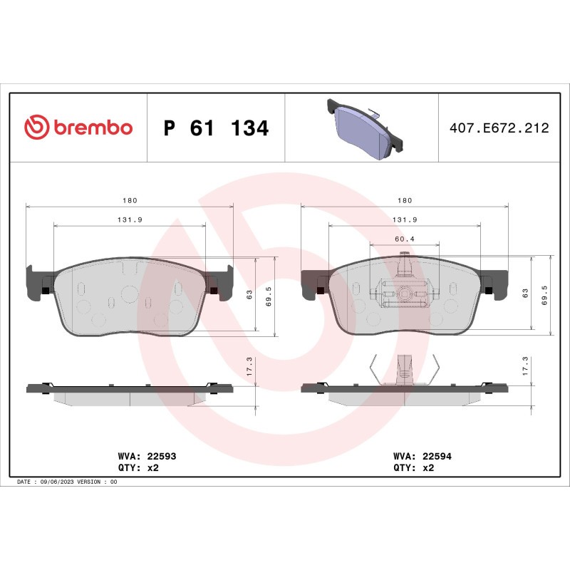 BREMBO P 61 134 Brake Pads Set Front for Vivaro Proace Verso Expert JUMPY Spacet