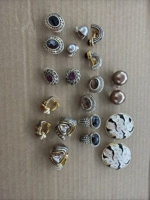 Vintage Lot of 10 Pairs Unbranded Clip-On Earrings Rhinestone Faux Pearl Retro