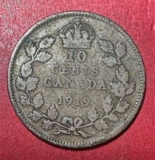 1919 Canada King George V SILVER 10 CENTS! Good Details! Old Canadian Coin!