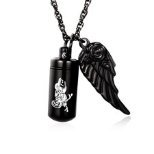 Angel Wing Cremation Necklace for Ashes - Motorcycle Biker Memorial Urn Penda...