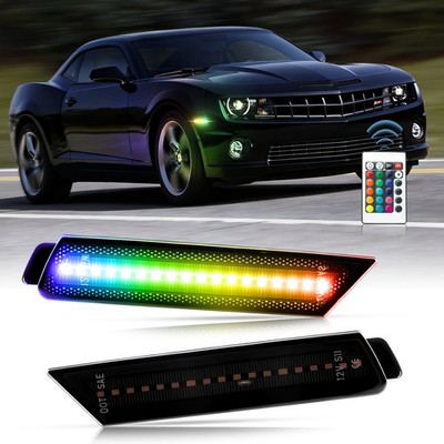 RGB Front LED Side Marker Lights For Chevrolet Camaro 10-2015 Smoked Multi Color