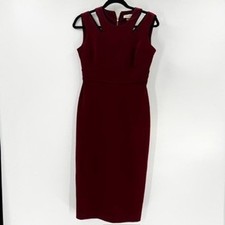 Calvin Klein Women's Burgundy Sheath Dress Cutout Neck Sleeveless Zipper Midi