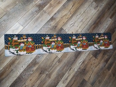 Winter Christmas Snow Family Table Runner Happy Singing Woven Tapestry 72 X 12