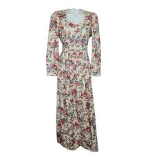 1970s Cottagecore Dress Union Made Long Sleeve Floral Lace Details Zips Ties M