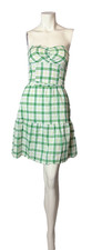 GUESS Jeans Green Plaid Strapless A-Line Dress Womens S Cotton Summer Mini